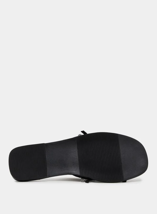 Styli  Black Embellished Bow Trim Mules for Women | Best Price UAE